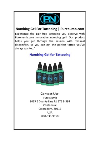 Numbing Gel For Tattooing Purenumb.com