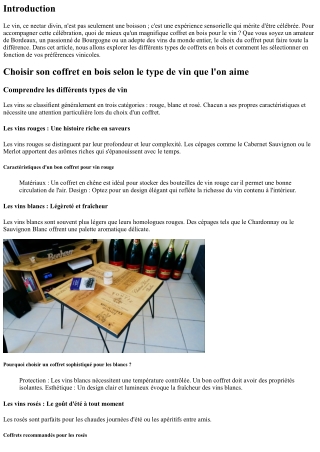 Choisir son coffret en bois selon le type de vin que l'on aime