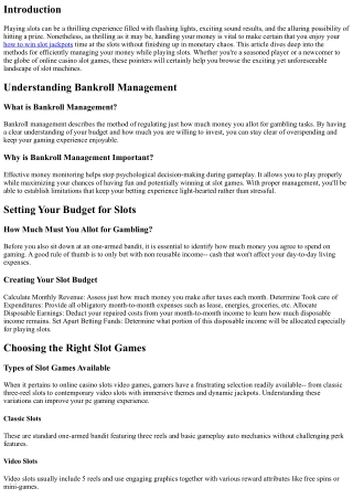 How to Handle Your Bankroll While Playing Ports