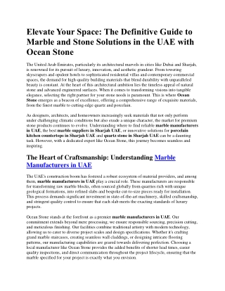 Marble and Stone Solutions in the UAE with Ocean Stone