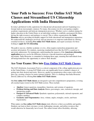 SAT Classes, Streamlined US Citizenship with India Houseinc