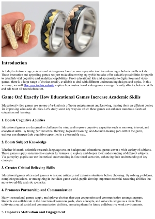 Game On! Just How Educational Games Increase Academic Abilities
