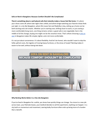 Sofa on Rent in Bangalore_ Because Comfort Shouldn’t Be Complicated