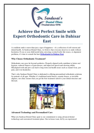 Expert Orthodontist in Dahisar East at Sardesai Dental Clinic