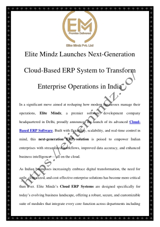 Cloud-Based ERP Solution in India – Smart, Scalable & Secure ERP by Elite Mindz