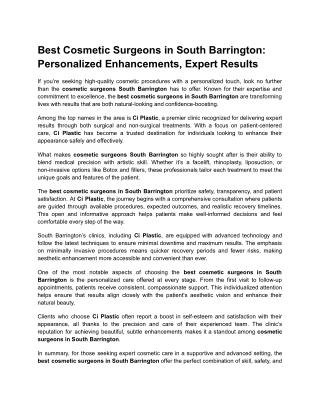 Best Cosmetic Surgeons in South Barrington_ Personalized Enhancements, Expert Results