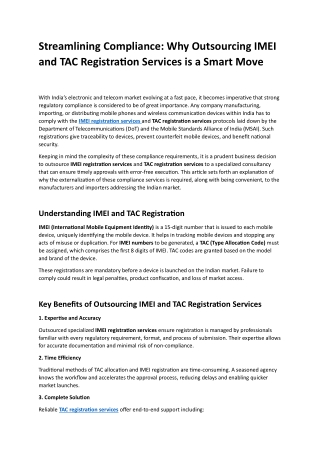 Streamlining Compliance - Why Outsourcing IMEI and TAC Registration Services is a Smart Move
