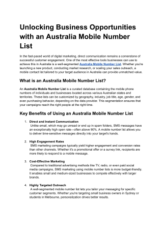 Unlocking Business Opportunities with an Australia Mobile Number List