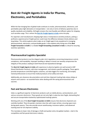 Best Air Freight Agents in India for Pharma, Electronics, and Perishables