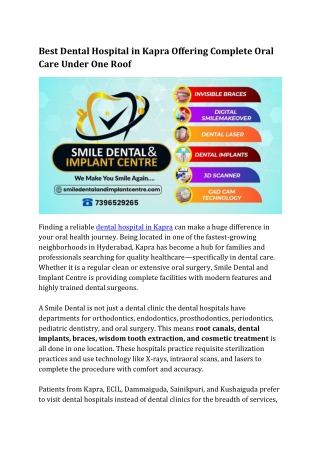 Best Dental Hospital in Kapra Offering Complete Oral Care Under One Roof