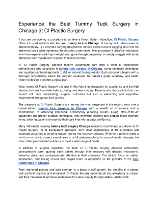 Experience the Best Tummy Tuck Surgery in Chicago at CI Plastic Surgery  Google Docs