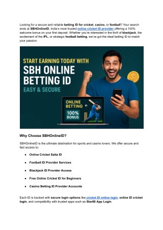 Start Earning Today with SBH Online Betting ID – Easy & Secure