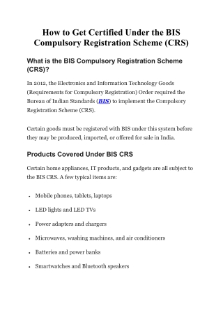 How to Get Certified Under the BIS Compulsory Registration Scheme (CRS)