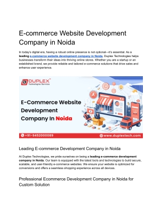 E-commerce Website Development Company in Noida