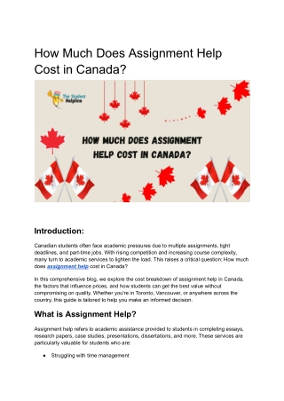 How Much Does Assignment Help Cost in Canada