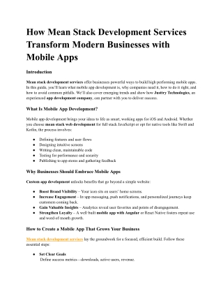 How Mean Stack Development Services Transform Modern Businesses with Mobile Apps
