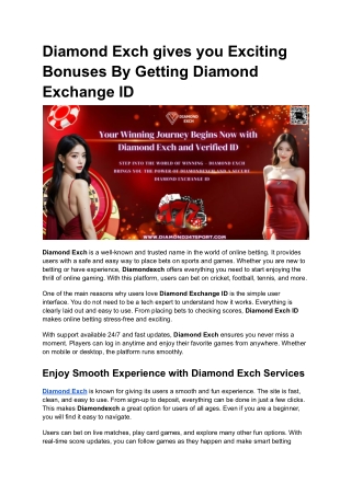 Obtain Your Diamond Exchange ID on Diamond Exch Today