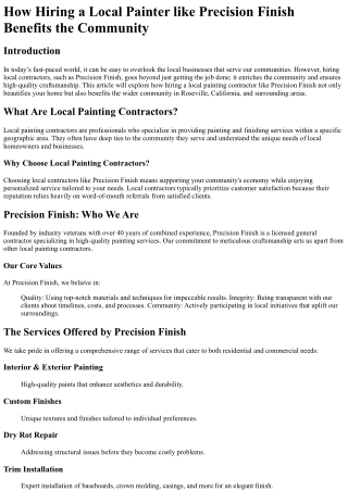 How Hiring a Local Painter like Precision Finish Benefits the Community