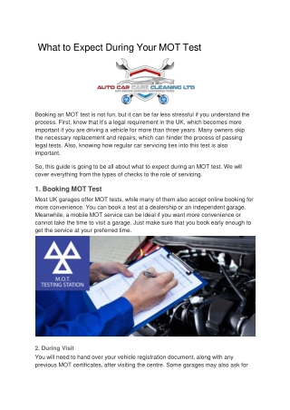 What to Expect During Your MOT Test