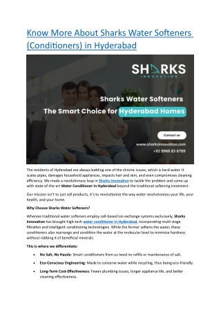 Know More About Sharks Water Softeners (Conditioners) in Hyderabad
