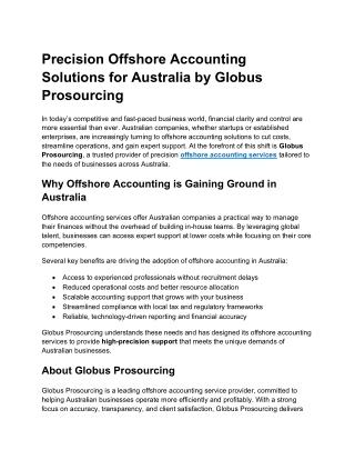 Precision Offshore Accounting Solutions for Australia by Globus Prosourcing