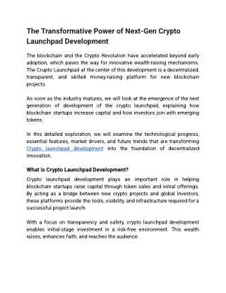 The Transformative Power of Next-Gen Crypto Launchpad Development