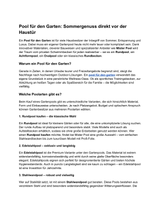 Pool für den Garten_ Sommergenuss direkt vor der Haustür