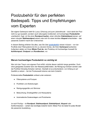 Poolzubehör für den perfekten Badespaß_ Tipps und Empfehlungen vom Experten