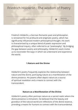 Friedrich Hölderlin : The wisdom of Poetry - Alexis karpouzos