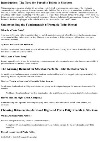 Choosing Between Requirement and High-end Porta Potty Rentals in Stockton
