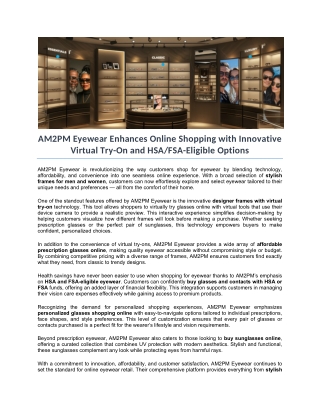 AM2PM Eyewear Enhances Online Shopping with Innovative Virtual Try-On and HSA,FSA-Eligible Options