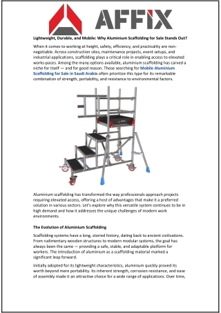 Lightweight, Durable, and Mobile: Why Aluminium Scaffolding for Sale Stands Out