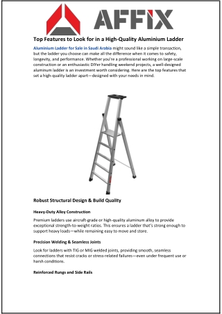 Top Features to Look for in a High-Quality Aluminium Ladder