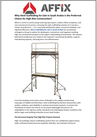 Why Steel Scaffolding for Sale in Saudi Arabia is the Preferred Choice?