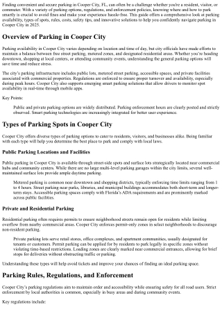 Parking in Cooper City, FL - Finding a Parking Spot