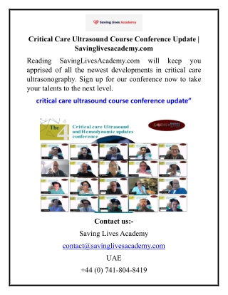Critical Care Ultrasound Course Conference Update  Savinglivesacademy.com