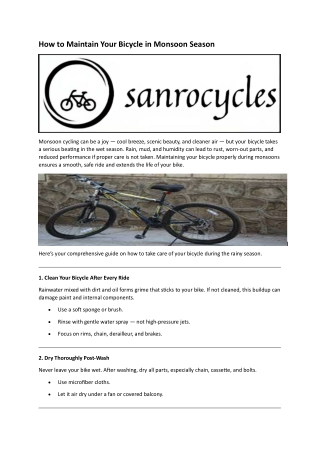 How to Maintain Your Bicycle in Monsoon Season