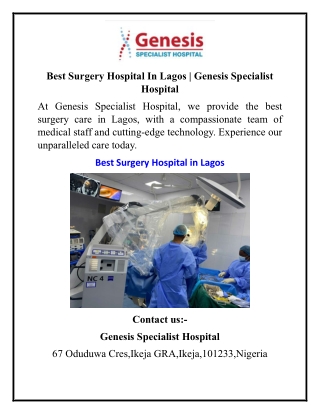 Best Surgery Hospital In Lagos  Genesis Specialist Hospital