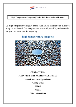 High Temperature Magnets | Main Rich International Limited