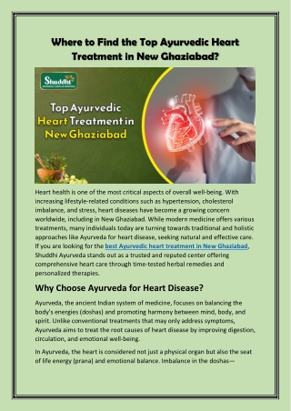 Where to Find the Top Ayurvedic Heart Treatment in New Ghaziabad?