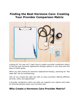 Finding the Best Hormone Care Creating Your Provider Comparison Matrix