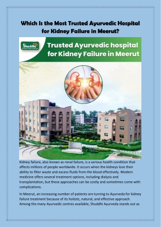 Which Is the Most Trusted Ayurvedic Hospital for Kidney Failure in Meerut?