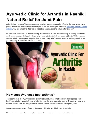 Ayurvedic Clinic for Arthritis in Nashik _ Natural Relief for Joint Pain