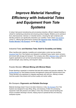 Tote Systems