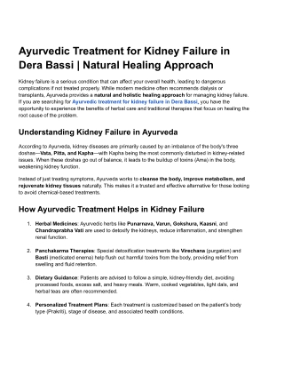 Ayurvedic Treatment for Kidney Failure in Dera Bassi