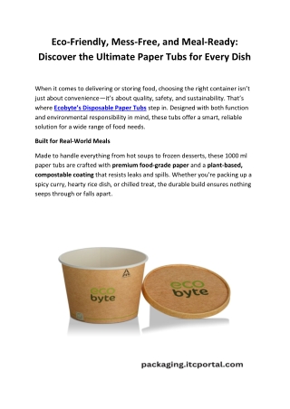Ecobyte Paper Food Tubs with Lids – 550ml & 1000ml | Leak-Proof & Compostable
