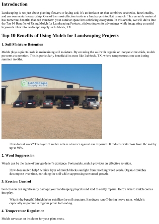 Top 10 Benefits of Using Mulch for Landscaping Projects