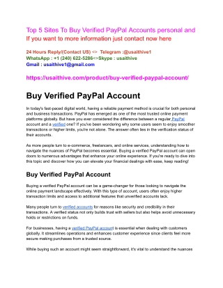 Top 5 Sites To Buy Verified PayPal Accounts personal and