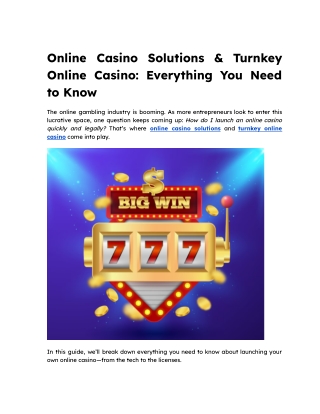 Online Casino Solutions & Turnkey Online Casino: Everything You Need to Know