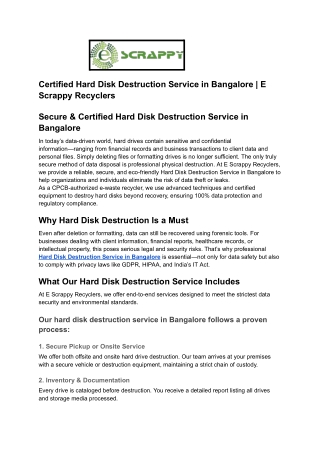 Certified Hard Disk Destruction Service in Bangalore _ E Scrappy Recyclers